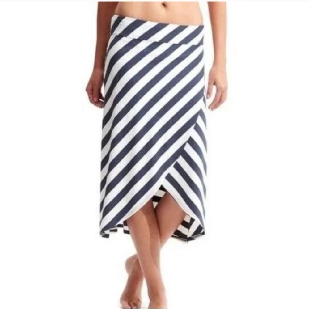 Athleta Ribbon Stripe Faux Wrap Tulip Hem Midi Skirt